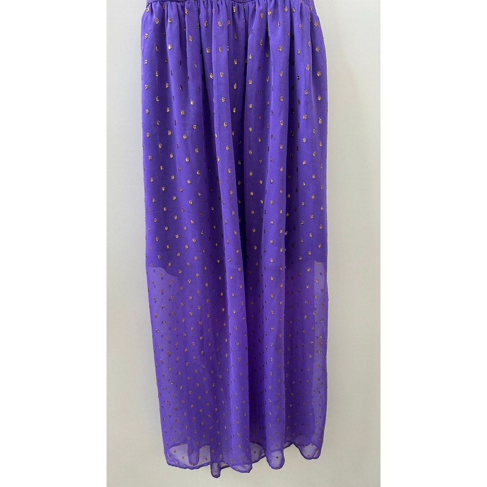 *Flaw NWT Anthropologie Celandine Beach Disco Plunging Maxi Dress Purple Gold S - Picture 13 of 16